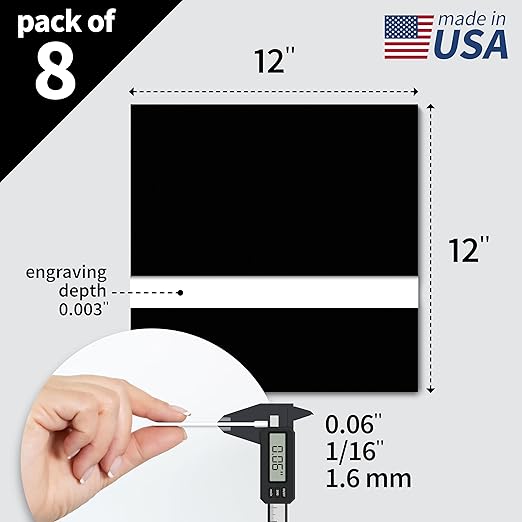 Trotec TroLase | 12"x12"x1/16", 8 Pcs | Black/White/Black | 3 Ply | Modified Acrylic | Laser Engraving Double Color Plastic Sheet | Engraving Blanks for Laser, Saw, Guillotine | Made in USA