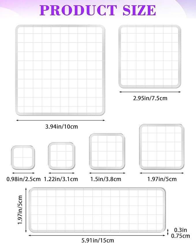7 Pieces FIVEIZERO Acrylic Stamp Block, Assorted Sizes Clear Stamping Blocks Tools with Grid Lines for Scrapbooking Crafts Card Making and Decorative DIY Essential Stamping Tool(Straight Edge)