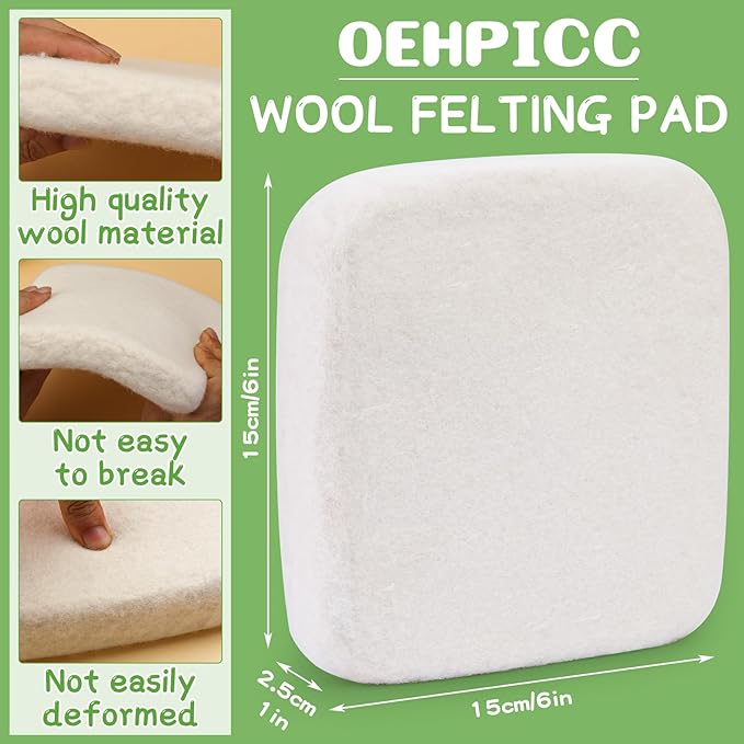 OEHPICC 128 Pcs Needle Felting Tools, 6×6 Inch Wool Felting Pad, 102 Pcs Felting Needles, Felting Tools with 3 Size Wooden Handle Holder for DIY Wool Felting Projects