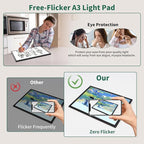 HIUKCOLED A3 Built-in Tilt Stand Light Tracing Box with Carry Bag, 3 Colors/Stepless Dimmable/6-level Brightness Adjustable, Battery Powered LED Light Board for Drawing,Diamond Painting,Sketching