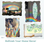 Haton Window Privacy Film, Decorative Stained Glass Window Clings, 3D UV Sun Blocking Sticker, Removable Static Cling Heat Control Tint for Home Door, Leaf Rainbow, 17.5" x 78.7" Non-Adhesive