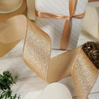 CT CRAFT LLC Glitter Wired Ribbon 2.5" x 10 Yards Gold (Champagne Gold) for Christmas Home Decor Bow Gift Wrapping DIY Crafts Wreath