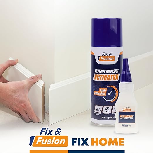 FIX & FUSION Ca Super Glue (1.77 Oz) with Activator Spray (6.76 Fl Oz) Set, Fast Adhesive/Cyanoacrylate Glue & Instant Activator for Woodworking, Plastic, Rubber, Granite, DIY & Industrial, (1 Pack)