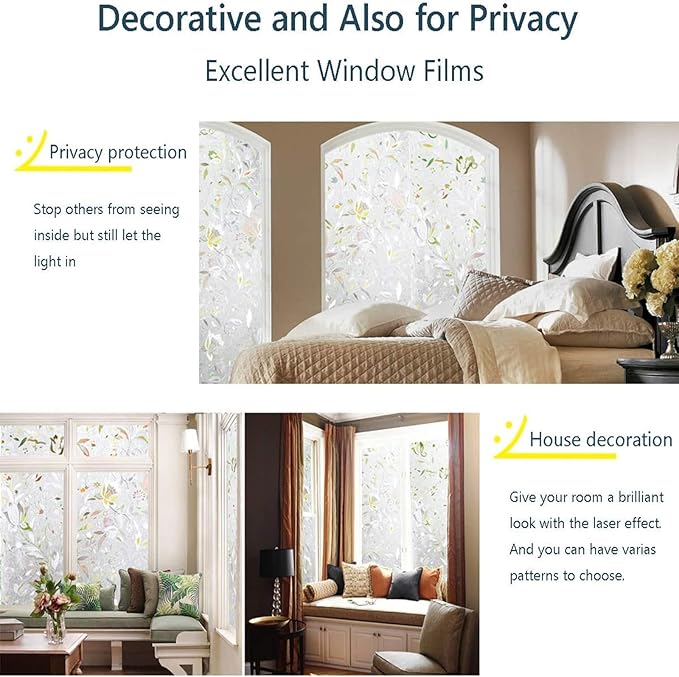 LEMON CLOUD Window Film, Decorative Window Privacy Film, 3D Stained Glass Window Sticker,Anti-UV Sun Blocker Heat Control for Home(Rainbow Tulip Design,29.5 x 78.7 inches)