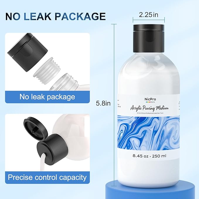 Nicpro Pouring Medium for Acrylic Paint 8.45oz / 250ml, Acrylic Paint Thinner, Acrylics Flow Medium Improve Flow Consistency