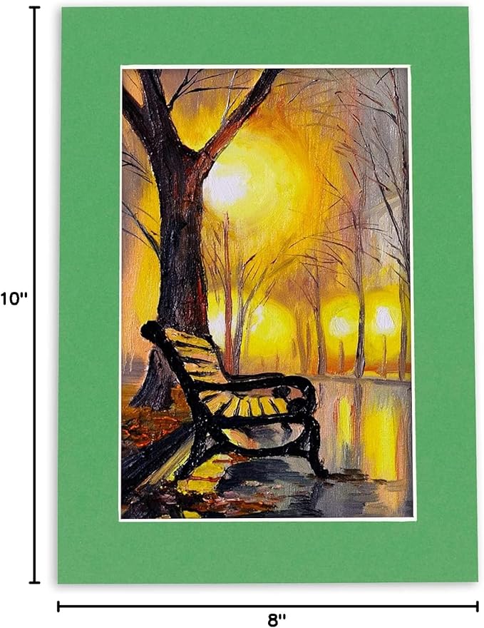 8x10 Mat Bevel Cut for 5.5x8.5 Photos - Acid Free Bright Green Precut Matboard - For Pictures, Photos, Framing - 4-ply Thickness