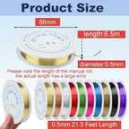 0.5 mm Dia. 10 Rolls Copper Jewelry Wire, Beading Wire for Jewelry Making Bracelet Earrings Rings Necklaces Flower Craft Projects, 10 Assorted Colors