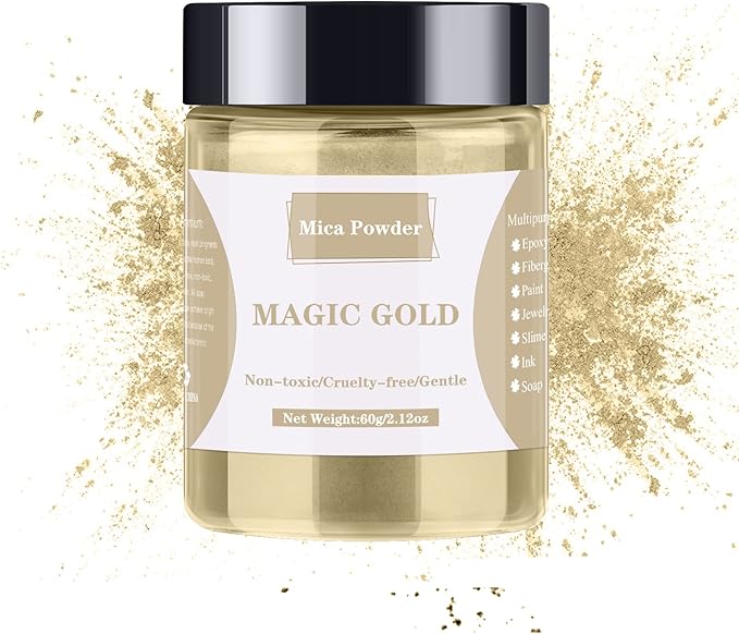 Mica Powder - 60g Mica Powder for Epoxy Resin - Pearl Pigment Powder Dye for Resin/Eye Shadow/Soap Making/Nails/Bath Bombs etc. (Magic Gold)
