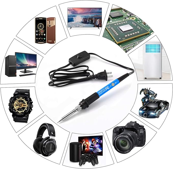 9-in-1 Soldering Kits, [Upgraded] 60W Adjustable Temperature Welding Tool with ON-Off Switch, 5pcs Soldering Iron Tips, Solder Wire, Y Type Soldering Iron Stand (Light Blue)