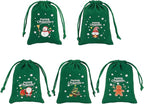 Tapleap Christmas Bags with Drawstring - 50Pcs 3x4 Green Velvet Coth for Wrapping Christmas Party Favors or Gifts for Friends, Children, Customers