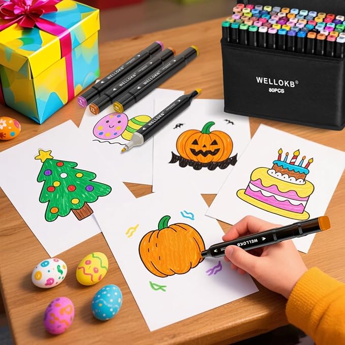 Alcohol Markers, 80 Colors Dual Brush Tip Permanent Art Markers, Coloring Marker, for Book Painting Card Making, Christmas gift for Adults Kids 8-12