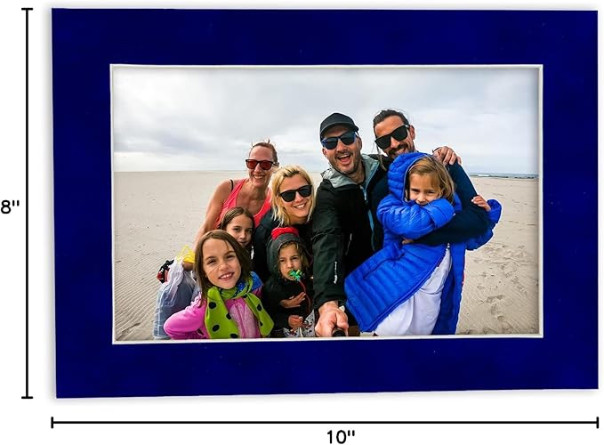Pack of 25 Acid Free 8x10 Mats Bevel Cut for 6x8 Photos - Royal Blue Suede Precut Matboards With Backing Boards and Clear Photo Mat Bags For Pictures, Photos, Framing - 4-ply Thickness