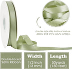 HUIHUANG Sage Green Double Faced Satin Ribbon 1/2 inch X 50 Yards Continuous, Dusty Sage Satin Ribbon for Gift Wrapping, Bows, DIY Crafts, Flower Bouquet, Bridal Shower Wedding Decor