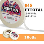 3 Pack White Artist Tape - Masking Artists Tape for Drafting Art Watercolor Painting Canvas Framing - Acid Free 0.6inch Wide 540FT Long Total
