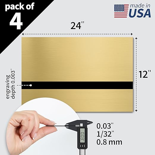 Trotec | Metallic Looking Acrylic Sheet | 12"x24"x1/32, 4 Pcs | Brushed Gold/Black | Metallic Finish - Scratch Resistant for Laser Engraving & Cutting,Printing,Glowforge,Name Plate | USA Made