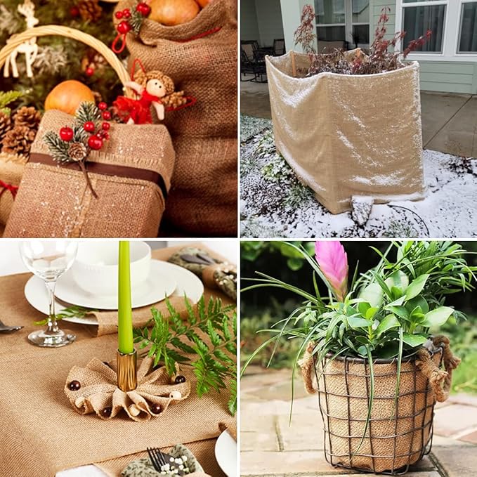 Burlap Fabric Roll, 63" x 15 Feet Burlap Garden Fabric Natural Jute for Decorations, Crafts, Weddings, Table Runner, Landscaping, Plants & Tree Covering