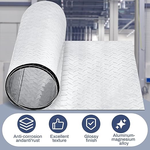 Diamond Plate Sheet Metal Heavy Duty Tread Aluminum Sheet Diamond Tread Plate for Wall Covering, Cargo Trailer, RV and More(12 x 120 Inch,Silver)