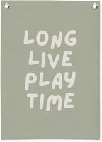 Playroom Decor,Long Live Playtime Wall Hanging Linen Banner,Sage Green Striped Wall Flag for Kids Room Nursery Playroom Decor,18x25 Inch