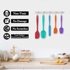 HOTEC Heat Resistant 600℉ Food Grade Silicone Rubber Spatula Set for Baking, Cooking, and Mixing Non Stick Dishwasher Safe BPA-Free Multicolor Set of 5