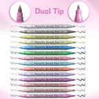 12 Pack Metallic Markers, Dual Tip Glitter Pens for Black Paper & Rock Painting Metallic Acrylic Paint Markers for DIY Crafts, Scrapbooking, Glass, Wood, Cards Alcohol Based Quick Dry Ink