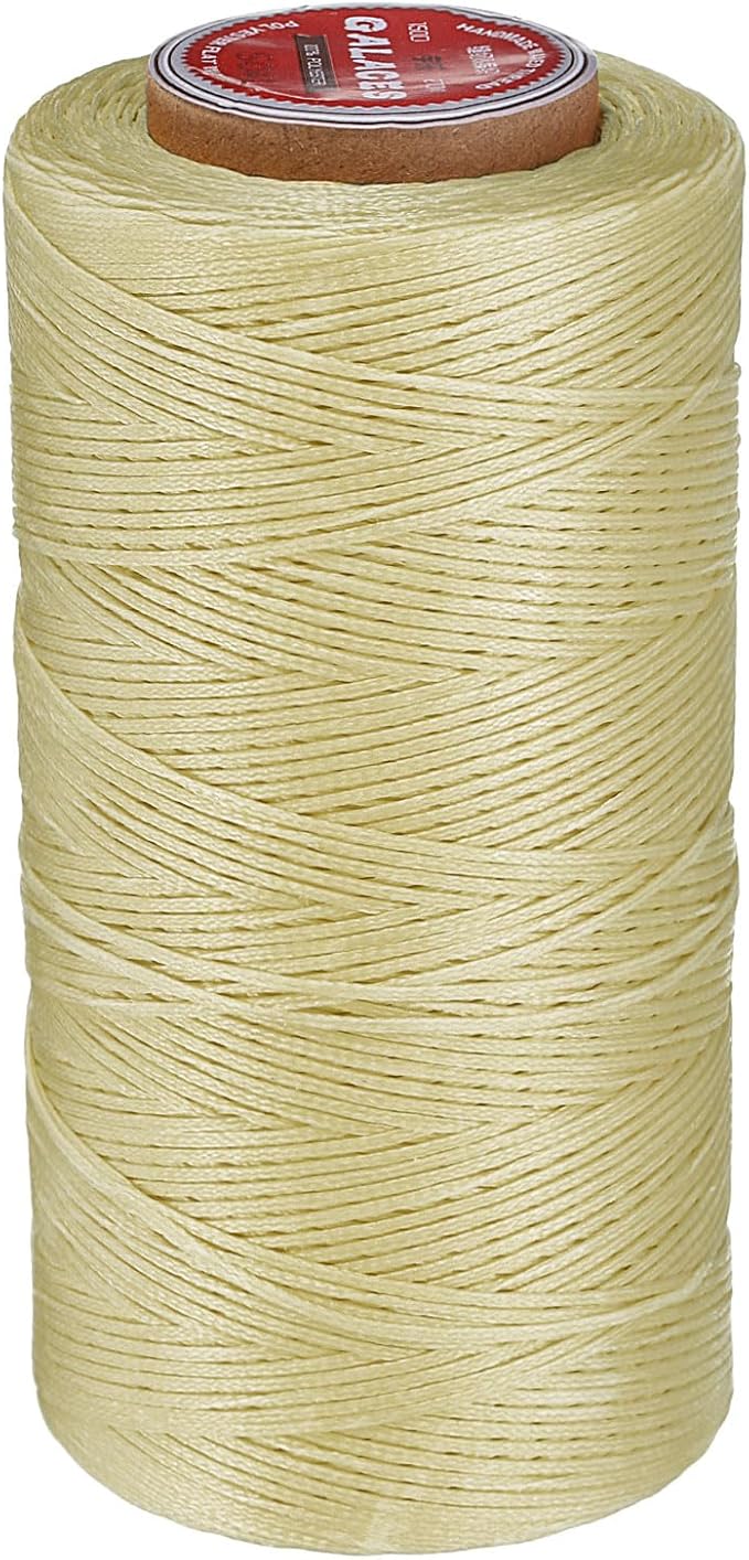uxcell Flat Leather Sewing Waxed Thread, 270m / 295 Yards Polyester Wax String, 150D Wax Stitching Cord for Leather Crafts, Bookbinding, Bracelets Braided, Apricot