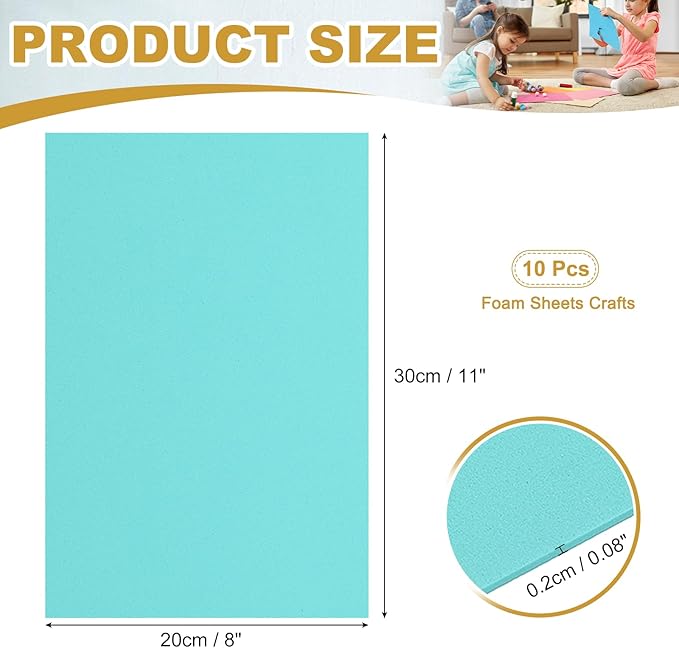 uxcell 10 Pcs Green EVA A4 Foam Sheets Crafts, 12 x 8 Inch Foam Paper for DIY Crafts Project Classroom Scrapbook Art Cards Home Office Decoration (2mm Thick)