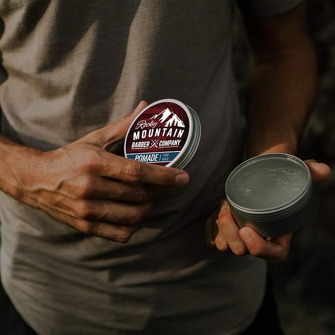 Rocky Mountain Barber Company Pomade for Men - 5 oz Tub Classic Styling Product with Strong Firm Hold for Side Part, Pompadour & Slick Back Looks – High Shine & Easy to Wash Out – Water Based