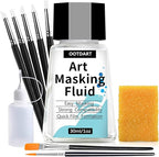Watercolor Masking Fluid, Liquid Masking for Painting Watercolor Accessories with Silicone Pen Cleaning Brush Retouching and Covering for Painting and Various Art Projects Supplies,White 30ml