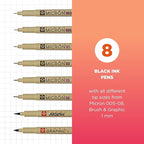 SAKURA Pigma Micron Fineliner Pens - Archival Black Ink Pens - for Writing or Drawing for Artists, Crafters & DIY Gifts Projects - Assorted Point Sizes - 8 Count