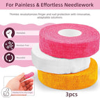 3Rolls Thimble Tape for Hand Sewing Multi-Used Sew Thimbles Nail Finger Protector - Alternative to Classic Knitting Thimbles Adjustable Cotton Tapes for Embroidery Paperwork Carving Sorting Task