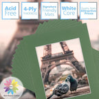 Mat Board Center, Pack of 10, 11x14 for 8x10 Basque Green Color Mats - Bevel Cut, Acid Free, 4-ply Thickness, White Core - for Pictures, Photos, Framing
