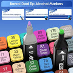 Banral 24 Colors Alcohol Markers Set, Dual Tip Alcohol Based Art Marker for Artists Kids Adult Coloring, Permanent Illustration Sketch Pens for Drawing