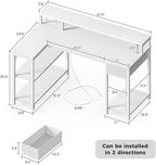 SUPERJARE 47 inch Reversible L Shaped Desk with LED Lights & Power Outlets, Computer Desk with Shelves & Monitor Stand, Gaming Desk with Drawer, Home Office Desk Corner Desk, PU White Drawer