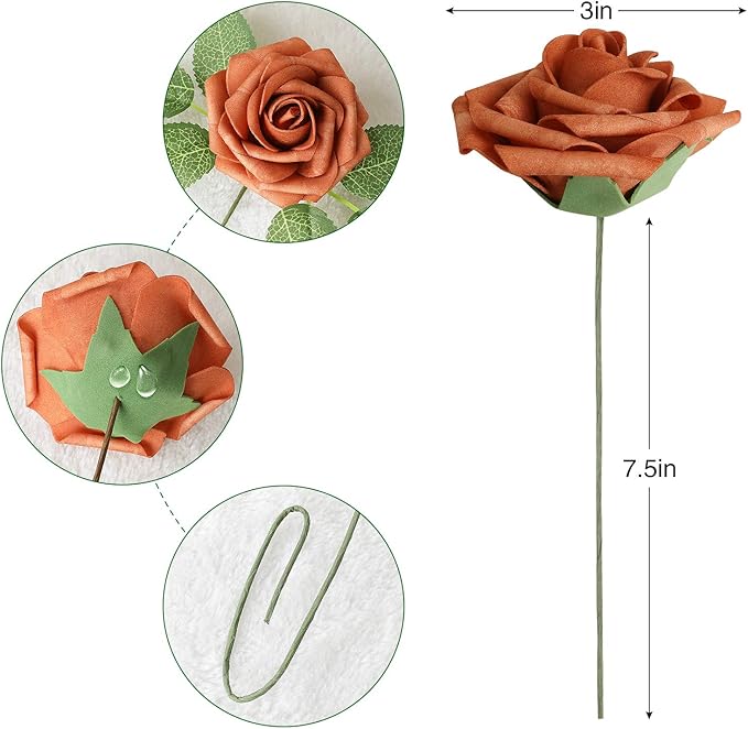 AmyHomie Artificial Flower Shades of Burgundy Rose 25pcs Real Looking Fake Roses w/Stem for DIY Wedding Bouquets Centerpieces Arrangements Party Baby Shower Home Decorations