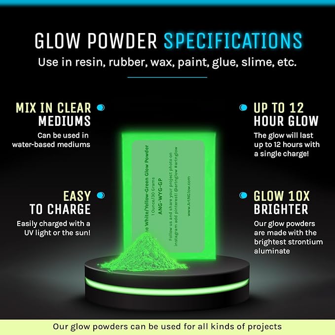 Glow in The Dark Pigment Powder - Neutral and Fluorescent Color for Art Painting, Fine Art, Nail Art Paint, and DIY Crafts - Long Lasting, 10+ Color Options - Neutral Green - (12 Grams)