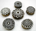 Wholesale (Pack of 6) Round Shaped Floral Designs 100% Handcarved Wooden Block Stamps/Tattoo/Indian Textile Printing Blocks.