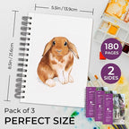 Funto Watercolor Pad 5.5x8.5, 3 Pack, 90 Sheets,140lb/300gsm, Double-Sided, Cold Press, Spiral Bound, Heavyweight Paper for Watercolor Painting
