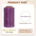 PATIKIL 284 Yard Flat Waxed Thread 150D 1mm Leather Sewing Cord for Repairing Shoes Bags Wallets Jewelry Making DIY Leather Craft, Purple