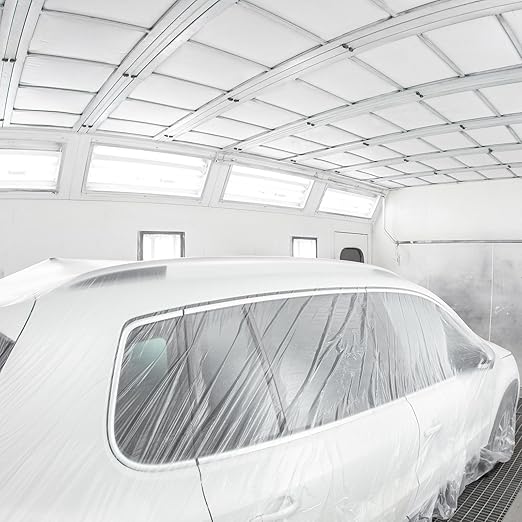 HARFINGTON Pre-Taped Masking Film 177.2" x65.6ft Double Adhesive Tape and Drape Painters Plastic Drop Cloth Film with Tape Plastic Sheeting for Automotive Painting Covering