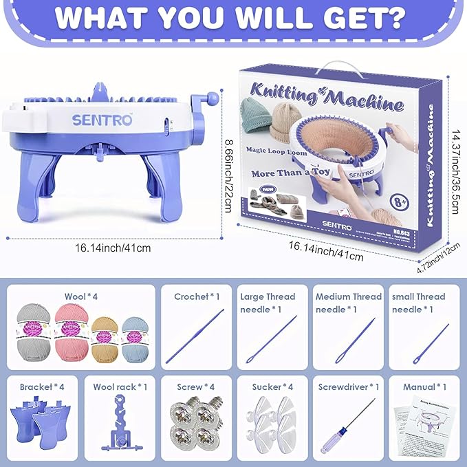 BZVV Knitting Machine for SENTRO 48 Needles Smart Knitting Crochet Machine with Row Counter for Adults and Beginners, Knitting Board Rotating Double Loom, Weaving Loom Machine Kit New Year Gifts