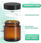 4OZ Amber Glass Jars with lids, 36 Pack Empty Cosmetic Jars, Refillable Airtight Wide Mouth Container for DIY, Sample, Cream, Lotion, Candle Making, Powder, Cosmetic