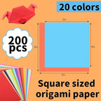 Square Origami Paper, 200 Sheets, 20 Colors Origami Kit for Kids Ages 8-12, Double Sided Colored Paper Folding Paper Origami Paper for Crafts(100 pcs of 6×6in & 100pcs of 8×8in)