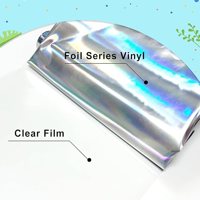 ROFISUESheet MetallicFoil HeatTransferVinyl olographic Silver, 12Inch*6Ft BundleChrome HTV VibrantColors for Stunning T-Shirt DesignsPerfect forDIY (olographic Silver, 12Inch*6Ft)