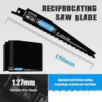 25 Pack 6inch Reciprocating Saw Blades Set,6/12TPI High Carbon Saw Blades, Metal Saw Blades with Organizer Case (25, 6/12TPI/150mm)