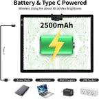 Rechargeable A3 Light Pad for Diamond Painting,Tracing Light Box with Stand and Clip,3 Colors Stepless Dimmable and 6 Levels of Brightness Light Board for Artists,Drawing,Sketching,Animation