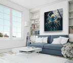 My Photostation.com 24Wx30H'' Underwater Blue Octopus Glass Wall Art Tempered Glass Printing Wall Decor Large Wall Art Wall Hangings