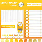 Water Based Acrylic Paint Markers, 9 Colors Acrylic Paint Pens Set with Soft Brush Tip, Marker Pen for Rock Painting, Egg, Wood, Glass, Paper, Acrylic Painter Ink (Warm Yellow Series)