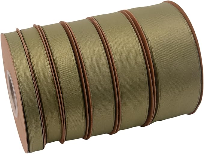 Double Side Satin Ribbon, Continuous 20 Yards,Use for Craft Bows Bouquet, Gift Wrapping, Wedding Decoration, Floral Arrangement (Army Green, 4/5 inch)