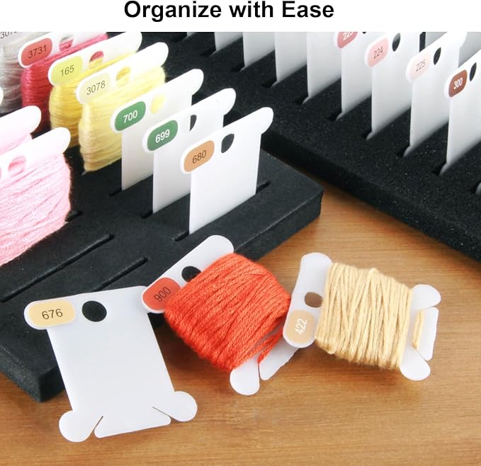 Hamtery Plastic Embroidery Floss Bobbins, Pre-Labeled Color Number Embroidery Thread Organizer for Cross Stitch Thread Storage-No Foam Inserts (Set 1: 250 pcs)