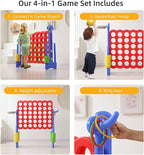 UNICOO® Height Adjustable Jumbo 4-to-Score Game, 4 in A Row Game with Basketball Hoop, Ring Toss, Carrying Bag, Indoor Outdoor Yard Game, Parties & Family Gatherings